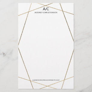 Modern elegant-monogram chic-guld-geometrisk ram brevpapper