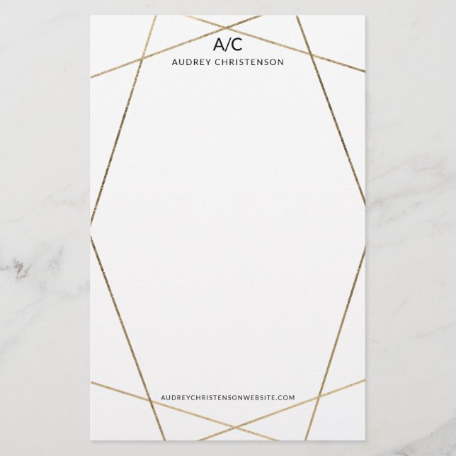 Modern elegant, monogram chic guld, geometrisk ram brevpapper (Framsida)