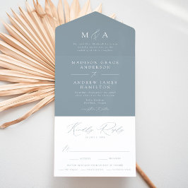 Modern Elegant Monogram Dammig Blå Bröllop