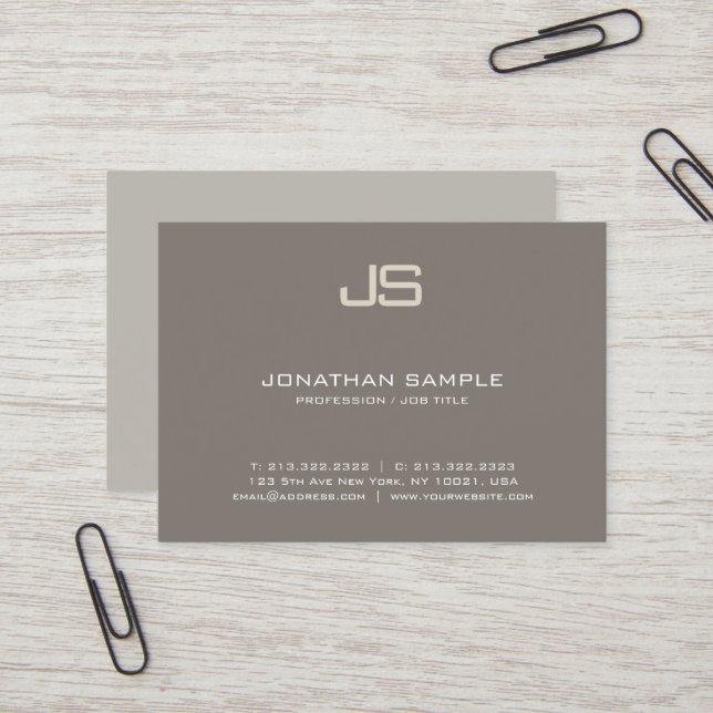 Modern Elegant Monogram Design Trendig Plain Luxur Visitkort (Fram/Back In Situ)