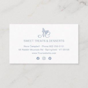 Modern Elegant Monogram Dusty Blue Butterfly Visitkort