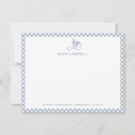 Modern Elegant Monogram Dusty Blue Gingham Checks Anteckningskort