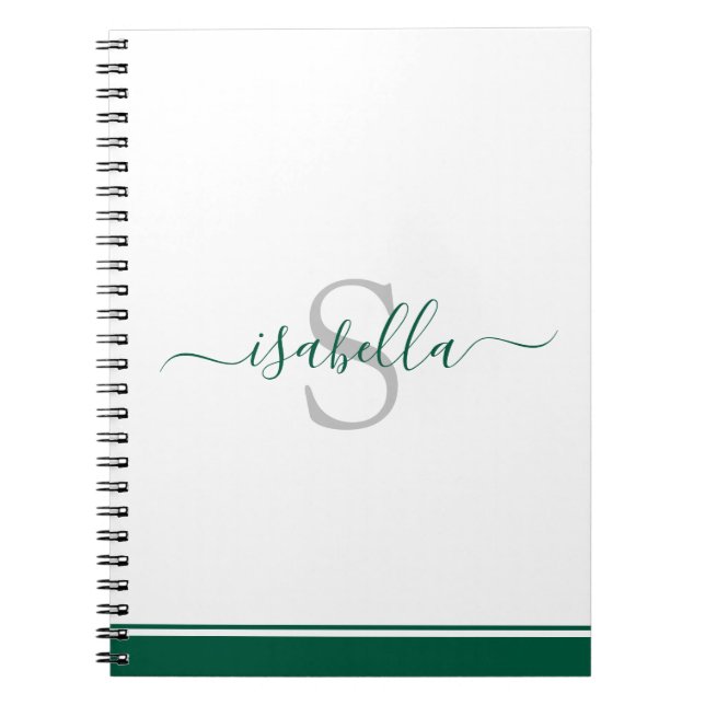 Modern Elegant Monogram Emerald Grönt Anteckningsbok (Framsidan)
