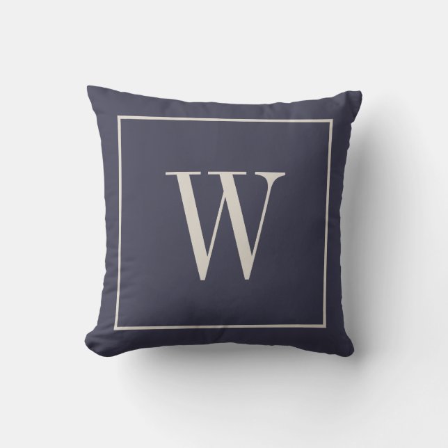 Modern Elegant Monogram Familjeförsta Bokstav Blå  Kudde (Framsida)