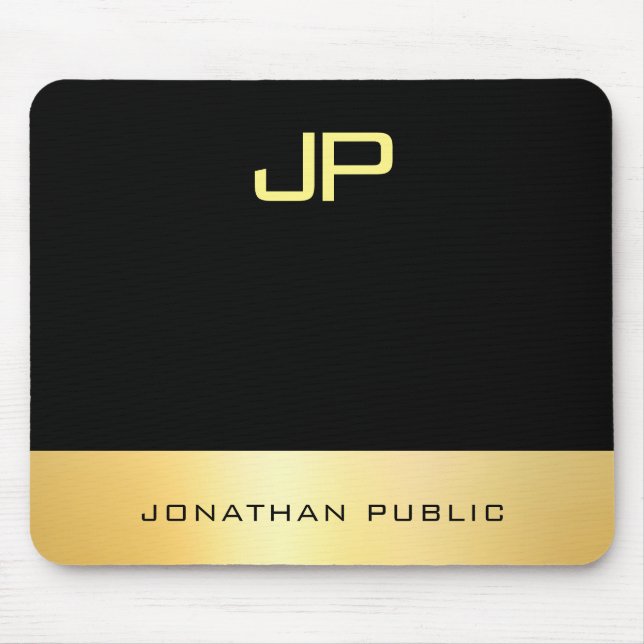 Modern elegant Monogram Faux Guld Black Musmatta (Framsidan)