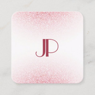 Modern Elegant Monogram för Glitter i rosa ros Fyrkantigt Visitkort