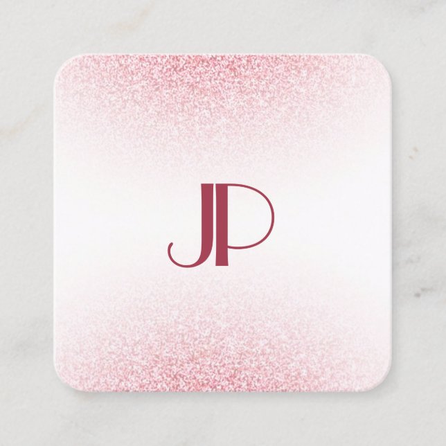 Modern Elegant Monogram för Glitter i rosa ros Fyrkantigt Visitkort (Framsida)