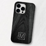 Modern elegant monogram från början svart trälåda<br><div class="desc">Elegant iphone case med ditt monogram initialt inuti en kvadrat,  vit gräns på en tryckt svart bakgrund av trälåda.</div>