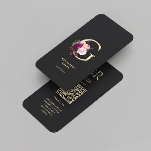 Modern Elegant Monogram G Blommigt Black Guld Visitkort