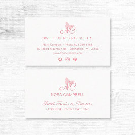 Modern Elegant Monogram Girly Peach Rosa Butterfly Visitkort