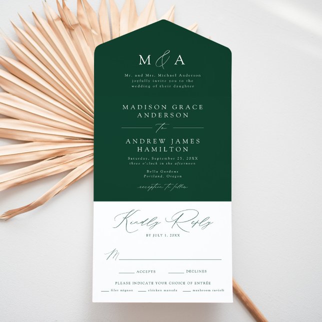 Modern Elegant Monogram Grön Bröllop (Skapare uppladdad)