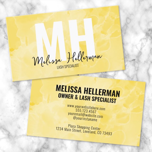 Modern Elegant Monogram Gul Visitkort (Modern Elegant Monogram Yellow Business Card)