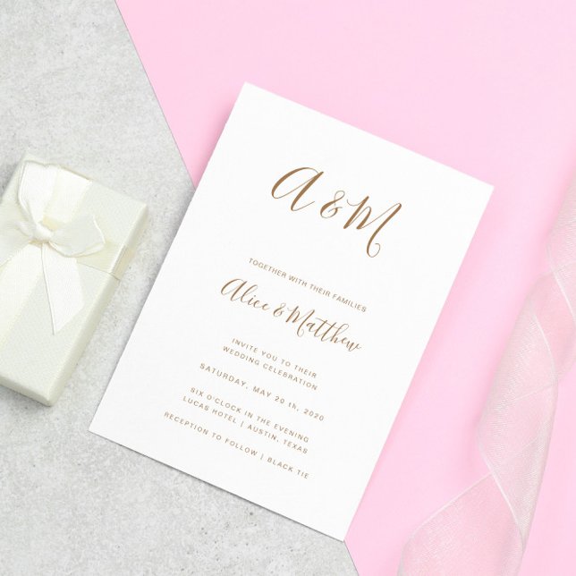 Modern Elegant Monogram Guld Bröllop Inbjudningar (Skapare uppladdad)