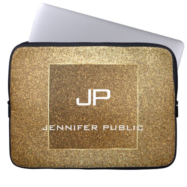 Modern Elegant Monogram Guld Glitter-mall Laptop Fodral (Framsidan)