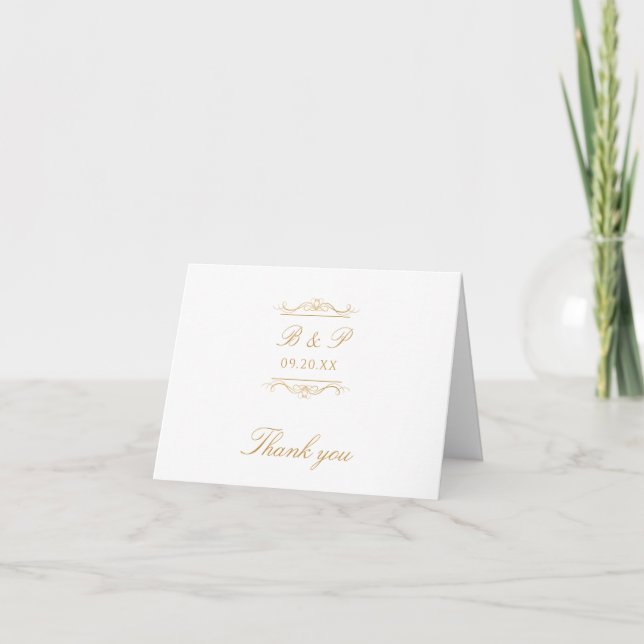 Modern Elegant Monogram Guld Virvel Blank Bröllop Tack Kort (Framsida)