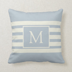 Modern Elegant Monogram Initial Blå Vit Mönster Kudde
