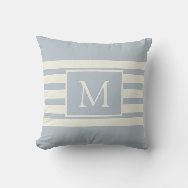 Modern Elegant Monogram Initial Blue White Mönster Kudde (Framsida)
