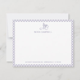 Modern Elegant Monogram Lavender Gingham Checks Anteckningskort