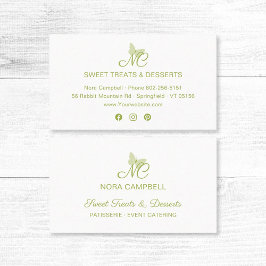 Modern Elegant Monogram Ljust grönt Butterfly Visitkort
