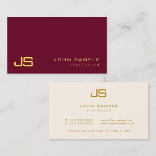 Modern Elegant Monogram Luxury Ruby Red & Guld Visitkort