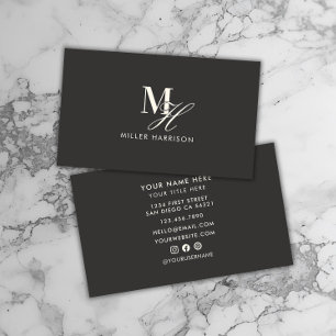 Modern Elegant Monogram Lyx Svart Vitt Visitkort