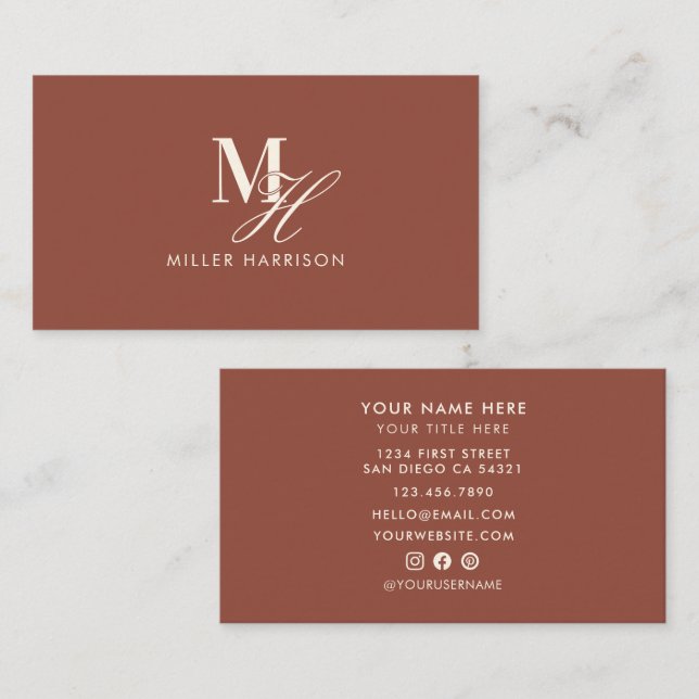 Modern Elegant Monogram Lyx | Terrakotta Visitkort (Fram/baksida)