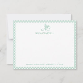 Modern Elegant Monogram Mint Grönt Gingham Checks Anteckningskort