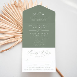 Modern Elegant Monogram Mjukgrön Bröllopsfest