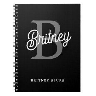 Modern Elegant Monogram Namn Black Grått-skript Anteckningsbok