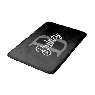 Modern Elegant Monogram Namn Black Grått-skript Badrumsmatta