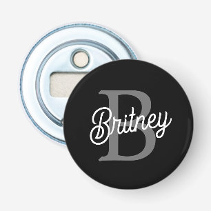 Modern Elegant Monogram Namn Black Grått-skript Flasköppnare