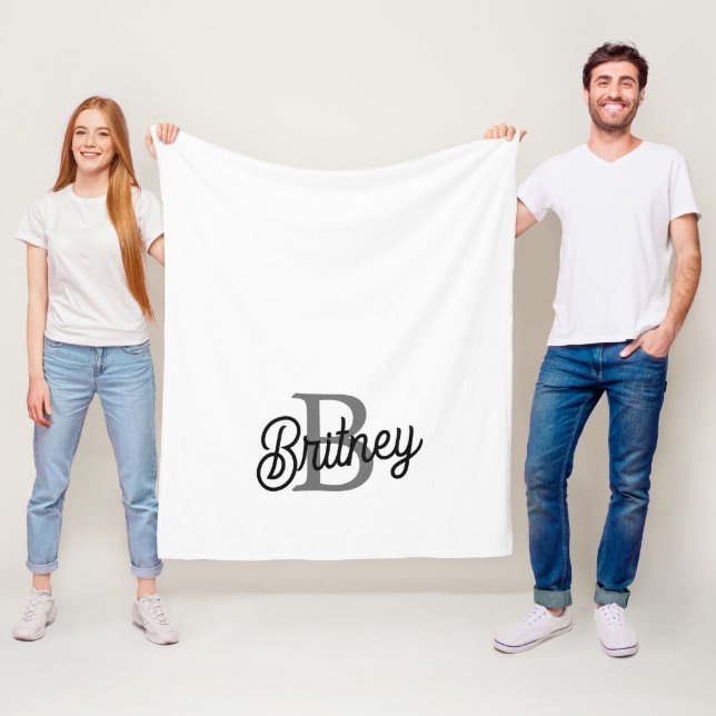 Modern Elegant Monogram Namn Black Grått-skript Fleecefilt (På plats)