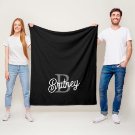 Modern Elegant Monogram Namn Black Grått-skript Fleecefilt