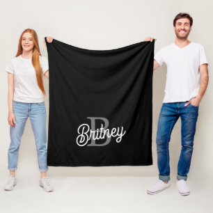 Modern Elegant Monogram Namn Black Grått-skript Fleecefilt
