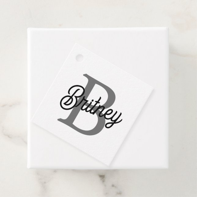 Modern Elegant Monogram Namn Black Grått-skript Gåvor Etiketter (På plats)