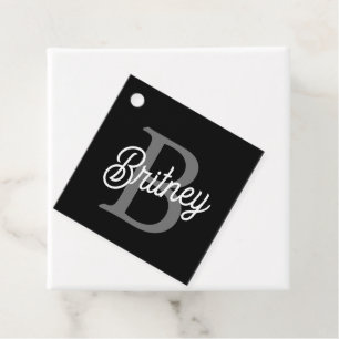 Modern Elegant Monogram Namn Black Grått-skript Gåvor Etiketter