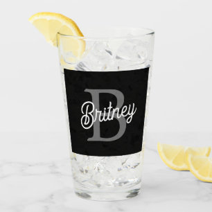 Modern Elegant Monogram Namn Black Grått-skript Glaskopp