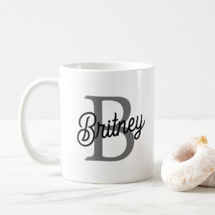 Modern Elegant Monogram Namn Black Grått-skript Kaffemugg