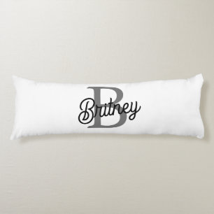 Modern Elegant Monogram Namn Black Grått-skript Kroppskudde