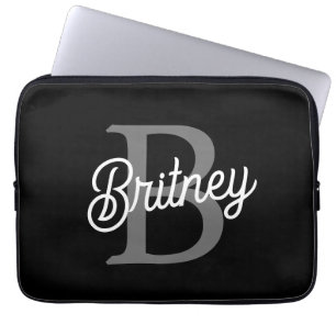 Modern Elegant Monogram Namn Black Grått-skript Laptop Fodral