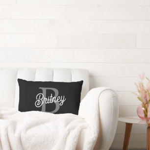 Modern Elegant Monogram Namn Black Grått-skript Lumbarkudde