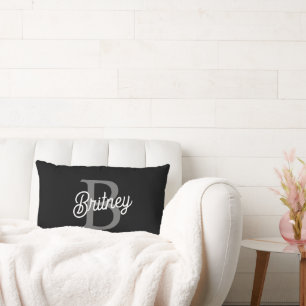 Modern Elegant Monogram Namn Black Grått-skript Lumbarkudde