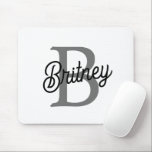 Modern Elegant Monogram Namn Black Grått-skript Musmatta<br><div class="desc">Modern Elegant Monogram Namn Black Grått-skriptmusknapp är en chic och funktionell tillbehör till din arbetsyta. Den här musknappen har en elegant svartvit och grått-design med ett monogram för personligen och namn i ett typsnitt för eleganten. Det är perfekt för att förbättra arbetsmiljön, tillhandahålla smidig musrörelse och lägga till en personlig...</div>