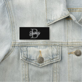 Modern Elegant Monogram Namn Black Grått-skript Namnbricka