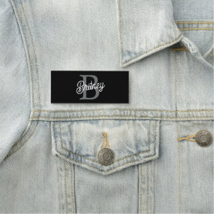 Modern Elegant Monogram Namn Black Grått-skript Namnbricka