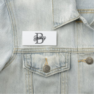 Modern Elegant Monogram Namn Black Grått-skript Namnbricka