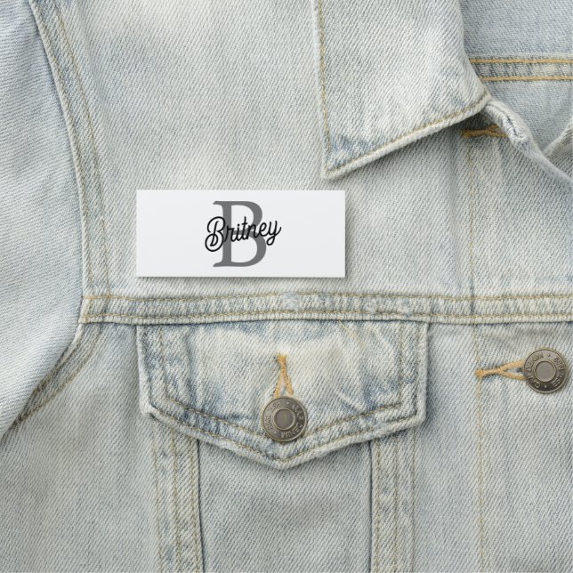 Modern Elegant Monogram Namn Black Grått-skript Namnbricka (På plats)