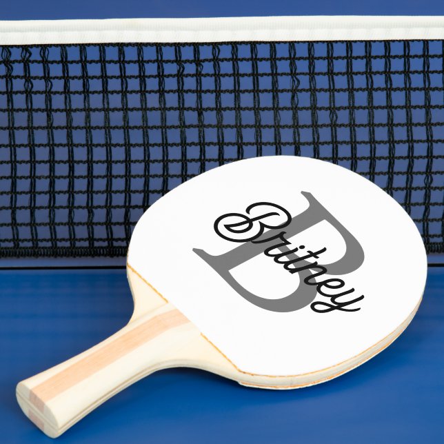 Modern Elegant Monogram Namn Black Grått-skript Pingisracket (Insitu)
