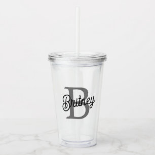 Modern Elegant Monogram Namn Black Grått-skript Take Away Mugg
