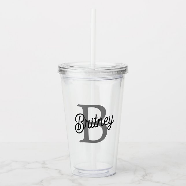 Modern Elegant Monogram Namn Black Grått-skript Take Away Mugg (Framsida)